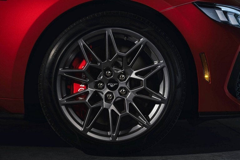 2024 Ford Mustang® model with a close-up of a wheel and brake caliper | Pierre Ford of Hermiston in Hermiston OR
